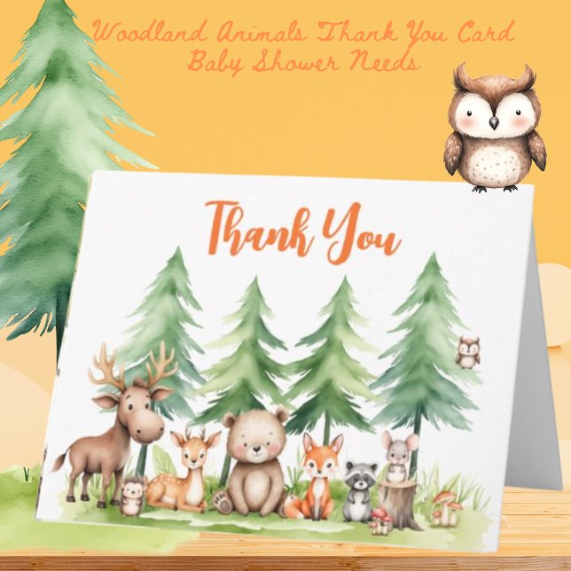 Carte De Remerciements Bois doux Animaux Baby shower Orange (Créateur téléchargé)