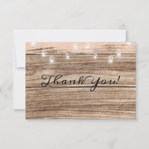 Carte De Remerciements Bois et lanternes roses rustiques