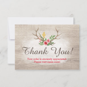 Carte De Remerciements Bois Floral Bohème Andouiller de Cerf Rustique Mer