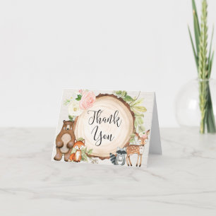 Carte De Remerciements Bois mignon animaux rougis rose floral rustique