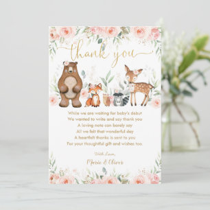 Carte De Remerciements Bois rose pâle Baby shower de la forêt