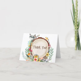 Carte De Remerciements Bois rustique Animaux Baby shower Verdure