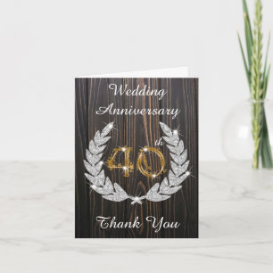 Carte De Remerciements Bois Rustique Diamant Laurier 40e Anniversaire