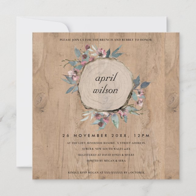 CARTE DE REMERCIEMENTS BOIS RUSTIQUE DIAPOSITIVE ROSE BRUNCH FLORAL BUBBL (Devant)