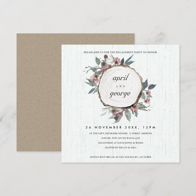 CARTE DE REMERCIEMENTS BOIS RUSTIQUE LICE ROSE FIANÇAILLES FLORAL INVITAT (Devant / Derrière)