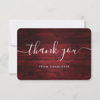 Carte De Remerciements Bois Rustique Rouge Mariage Baptême Anniversaire