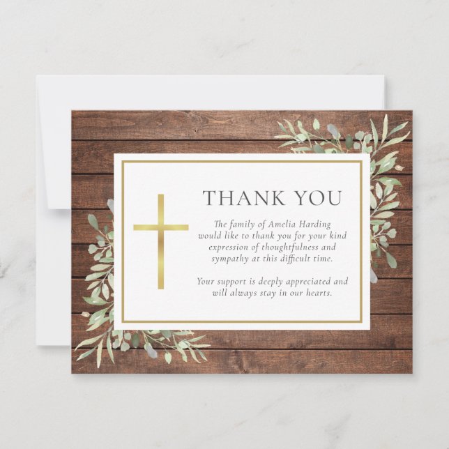 Carte De Remerciements Bois rustique vert Christian Funerla (Devant)
