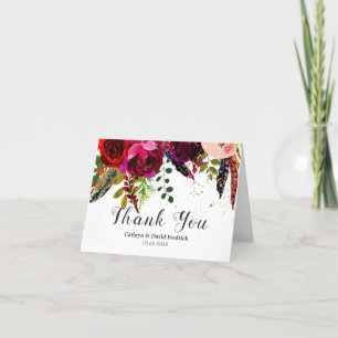 Carte De Remerciements Bold Boho Burgundy Floral Mariage