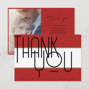 Carte De Remerciements Bold Crimson Red Typography Mariage photo