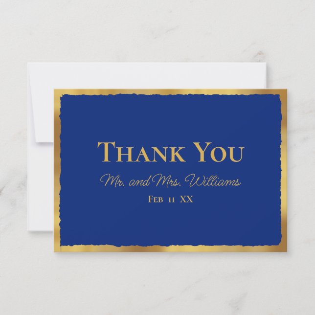 Carte De Remerciements Bold Elegance Luxe Gold Edge Royal Blue Mariage (Devant)