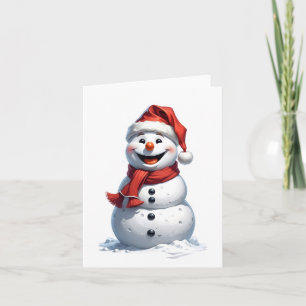Carte De Remerciements bonhomme de neige très heureux avec chapeau santa