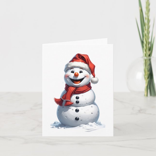 Carte De Remerciements bonhomme de neige très heureux avec chapeau santa (Devant)