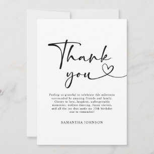 Carte De Remerciements Bonjour 30e anniversaire moderne noir et blanc