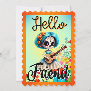 Carte De Remerciements Bonjour ami Crâne de sucre