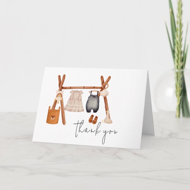 Carte De Remerciements Bonjour bébé | Baby shower Vêtements Boho mignons (Devant)