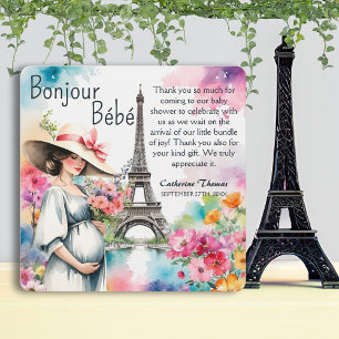 Carte De Remerciements Bonjour Bebe Floral Tour Eiffel Baby shower Paris