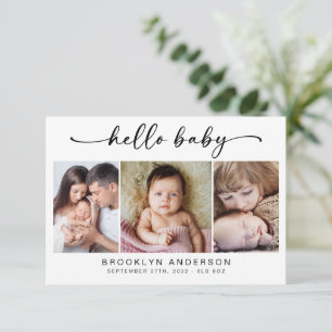 Carte De Remerciements Bonjour bébé   Modern Trois Photo Nouveau bébé