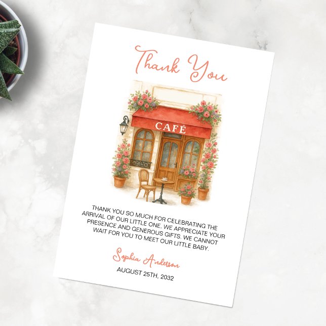 Carte De Remerciements Bonjour Bebe Paris Café Baby shower (Créateur téléchargé)