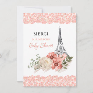 Carte De Remerciements Bonjour Bebe Tour Eiffel Baby shower Paris