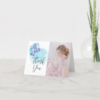 Carte De Remerciements Bonjour Bébé Turquoise Ballons violet Baby shower