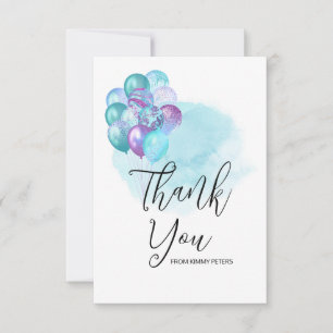 Carte De Remerciements Bonjour Bébé Turquoise Ballons violet Baby shower