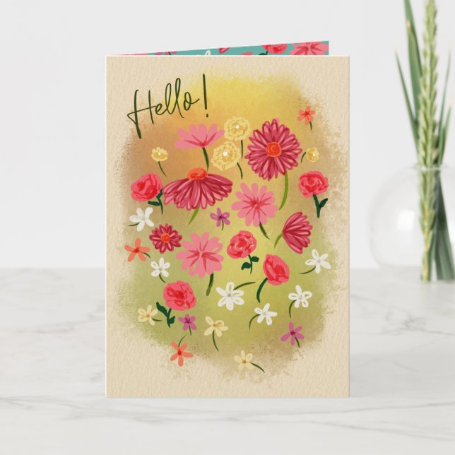Carte De Remerciements Bonjour ! Jolie Petite Main Peinte Fleurs Roses (Devant)
