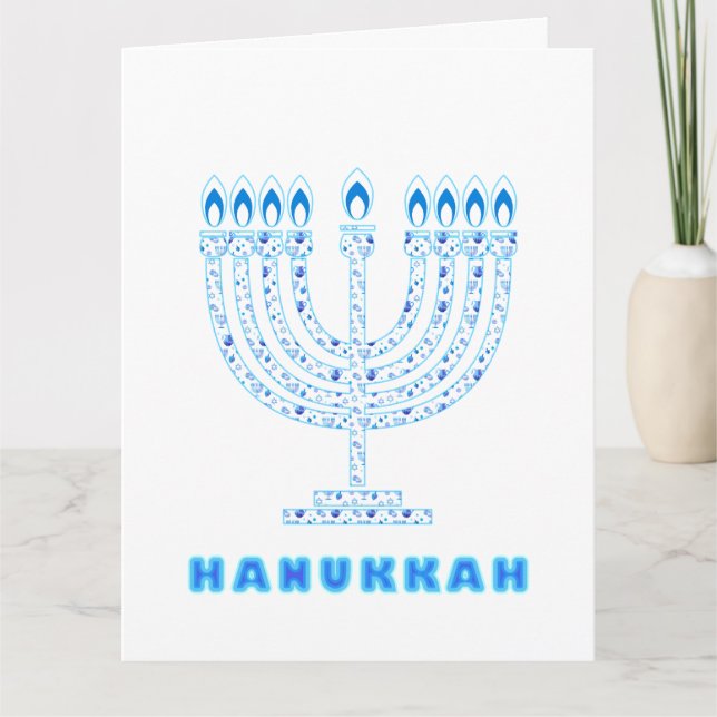 Carte De Remerciements Bonne fête Hanoukka belle décoration bleue (Devant)