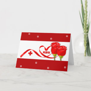 Carte De Remerciements Bonne Journée des infirmières. Roses rouges et car