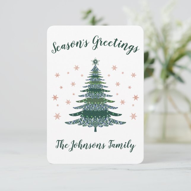 Carte De Remerciements Bonnes Fêtes Green Christmas Tree Rose Gold (Debout devant)