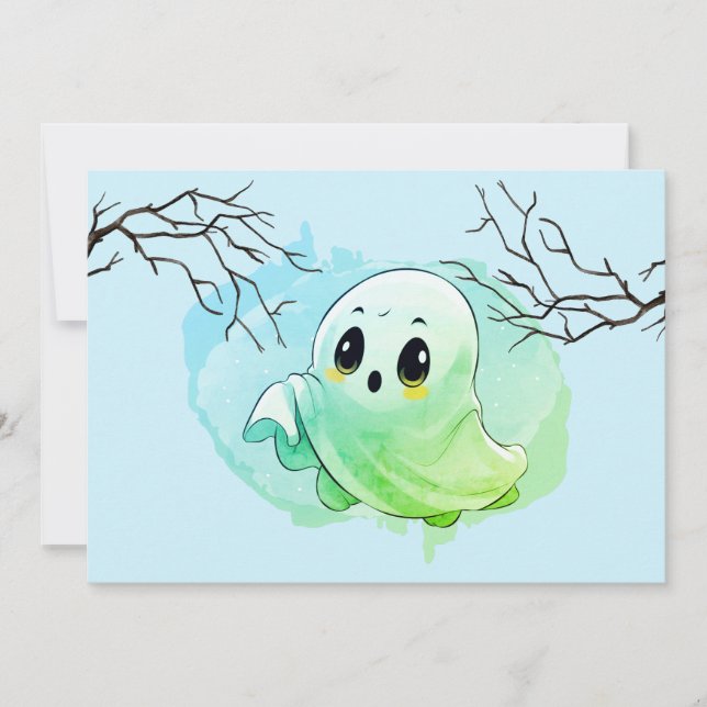 Carte De Remerciements Boo Baby shower Halloween Bleu à thème mignonne fê (Devant)