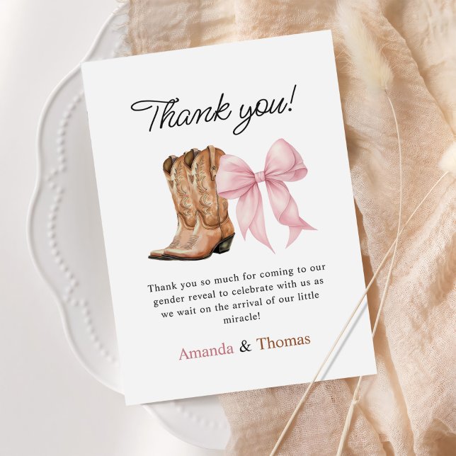 Carte De Remerciements Boots or Bows Western Gender Reveal (Créateur téléchargé)