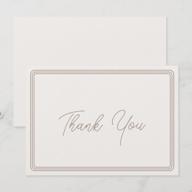 Carte de remerciements Bordure Brown simple en bei (Devant / Derrière)
