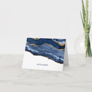 Carte De Remerciements Bordure d'agate bleue et or pliée personnalisée
