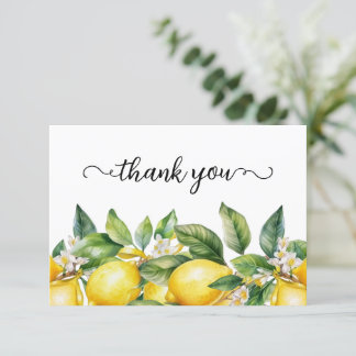 Carte De Remerciements Bordure de citrons et de fleurs à l'aquarelle