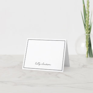 Carte De Remerciements Bordure de nom de monogramme élégant noir blanc