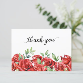 Carte De Remerciements Bordure de roses rouges à l'aquarelle
