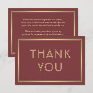 Carte De Remerciements Bordure élégante & Typographie classique Bordeaux