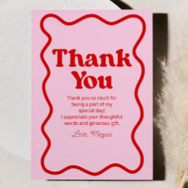 Carte De Remerciements Bordure rose rouge rétro Wavy Anniversaire