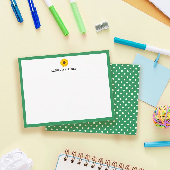 Carte De Remerciements Bordure verte de tournesol personnalisée (Créateur téléchargé)