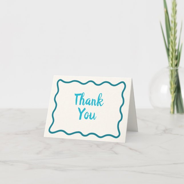 Carte De Remerciements Bordure Wavy minimal Whimsical Turquoise manuscrit (Devant)