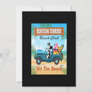 Carte De Remerciements Boston Terrier Dog A Frappé La Plage Drôle Voiture