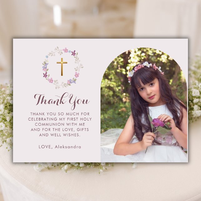 Carte De Remerciements Botanique Floral First Holly Communion Arch Photo (Créateur téléchargé)