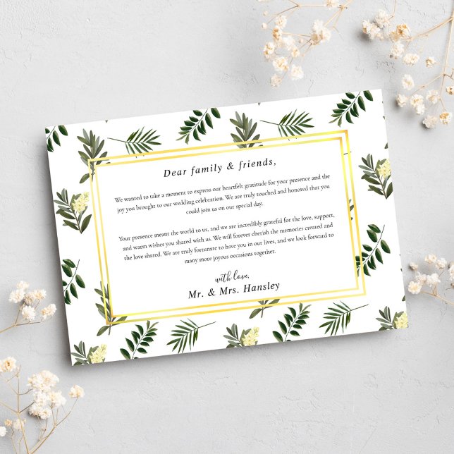 Carte De Remerciements Botanique Verdure Élégante moderne Rustique Mariag (Botanical Greenery Elegant Modern Rustic Wedding Thank You Card)