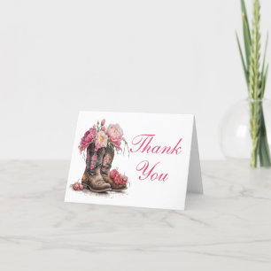 Carte De Remerciements Botte de cowboy rose Floral Mariage campagnard occ