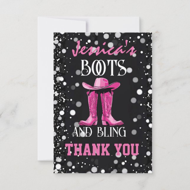 Carte De Remerciements Bottes roses et Bling Bachelorette (Devant)
