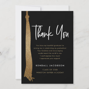 Carte De Remerciements Bouchon de graduation moderne Noir Or Tassel