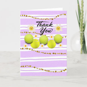 Carte De Remerciements Boule de tennis avec fleur marguerite blanche merc