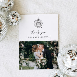 Carte De Remerciements Boule Disco Minimale | Photo Mariage noir et blanc