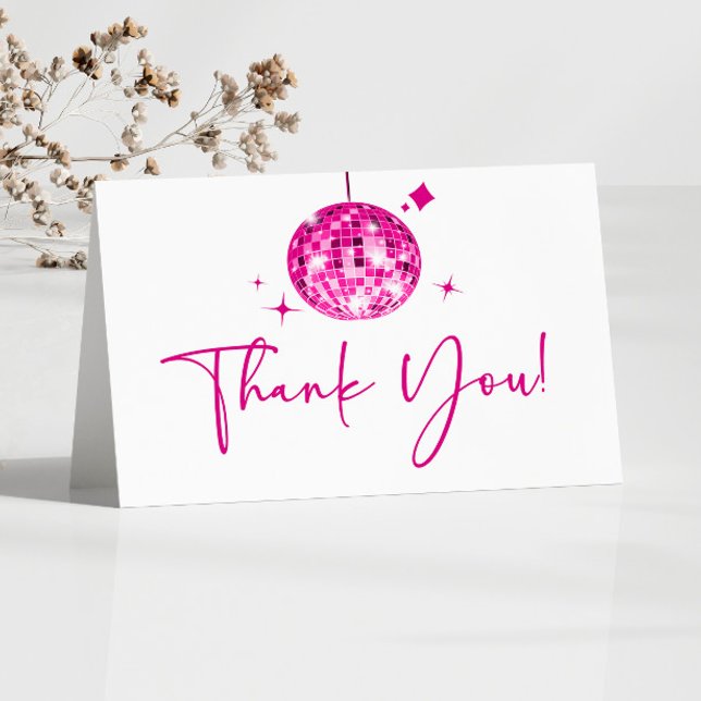 Carte De Remerciements Boule rose étincelante Disco fête d'anniversaire (Créateur téléchargé)