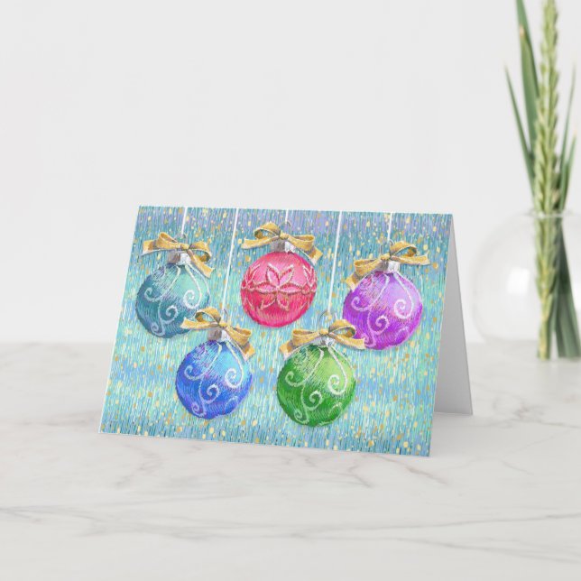 Carte De Remerciements Boules de Noël et Confetti (Devant)